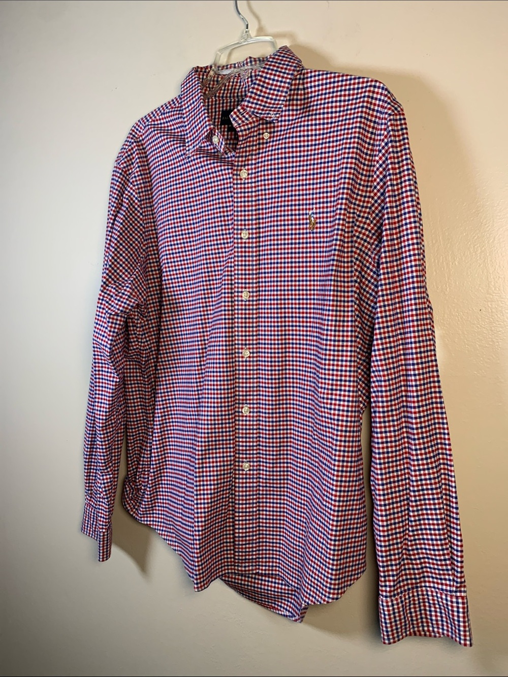 Ralph Lauren Men’s Red & Blue Gingham Button-Down Shirt XL Slim Fit Extra Large